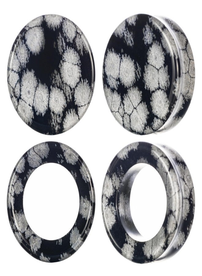 BAOSUOX Snowflake Stone Gauges (00G-1"), 4 Pack Plugs & Tunnels Set, Glossy Gray Vein Body Jewelry (Gauge=9/16"(14mm)) - Image 1